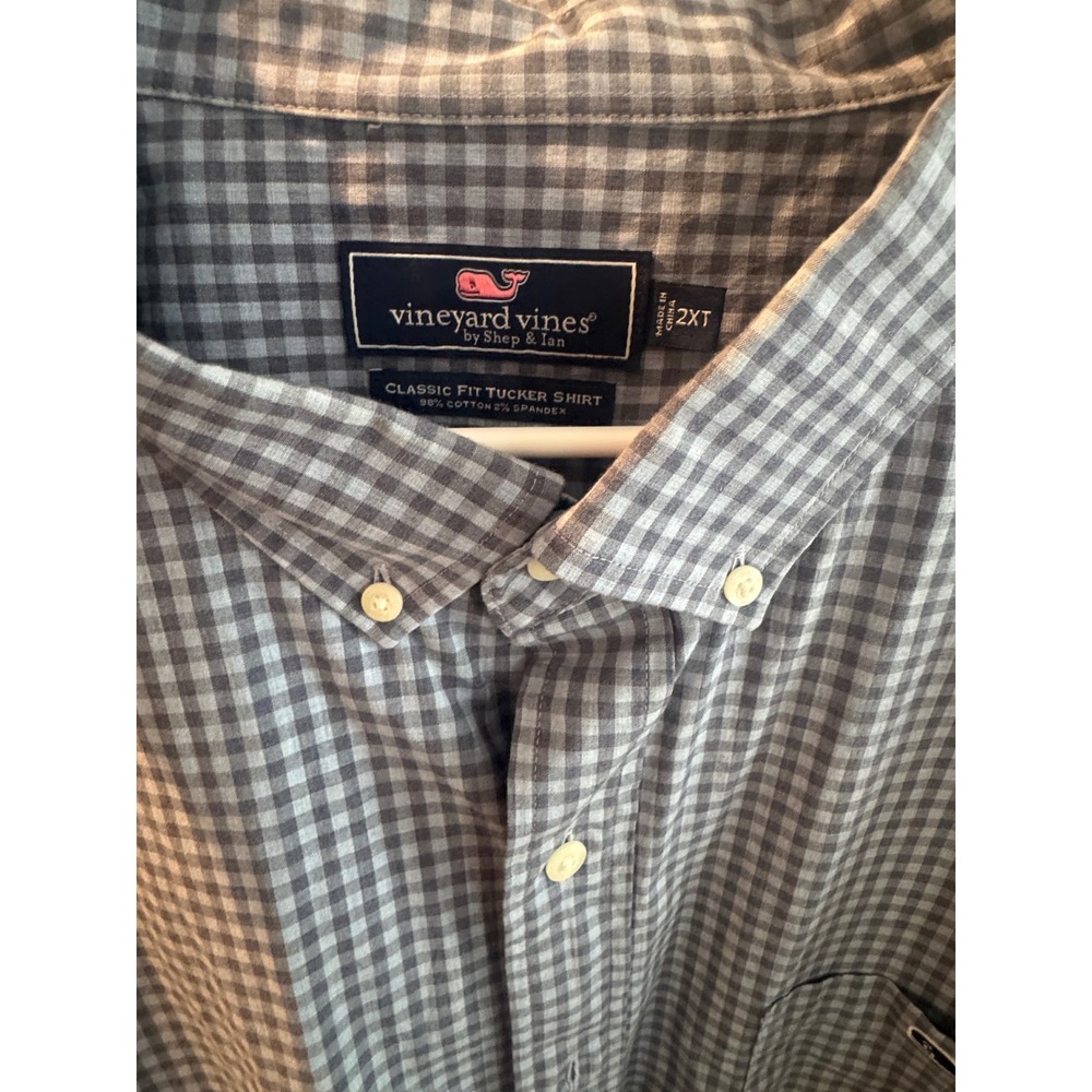 Vineyard Vines Mens 2XT Classic Fit Tucker Shirt Grey Gingham Long Sleeve Cotton